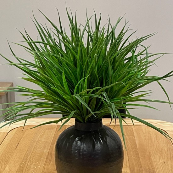 VANILLA GRASS IN CHARCOAL METAL VASE | FAUX FOLIAGE ARRANGEMENTS