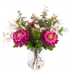 HOT PINK CHRYSANTHEMUMS VASE | ARTIFICIAL FLOWER ARRANGEMENTS