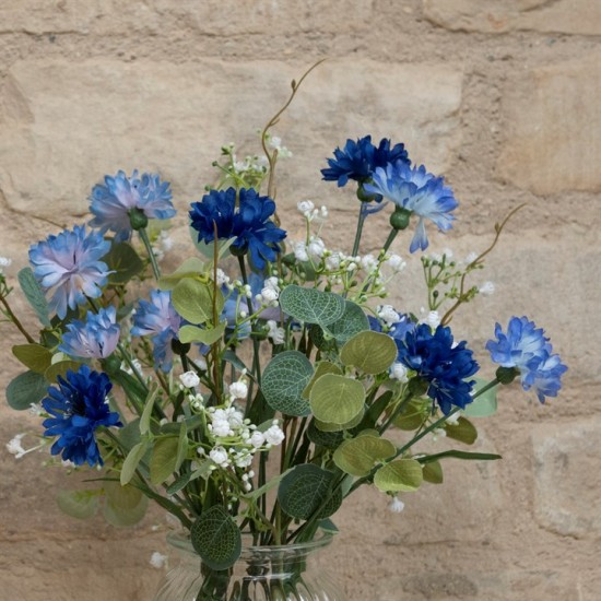 CORNFLOWERS AND FOLIAGE VASE | ARTIFICIAL FLOWER ARRANGEMENTS