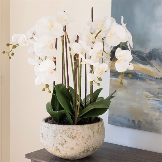 LARGE FAUX ORCHID IN CLAY POT | ARTIFICIAL FLOWER ARRANGEMENTS