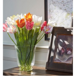 ASSORTED TULIPS IN GLASS URN VASE | ARTIFICIAL FLOWER ARRANGEMENTS