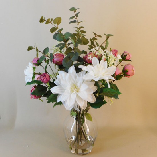 DAHLIAS AND ROSES | ARTIFICIAL FLOWER ARRANGEMENT