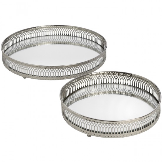 SET OF TWO CIRCULAR NICKEL TRAYS | HOMEWARE