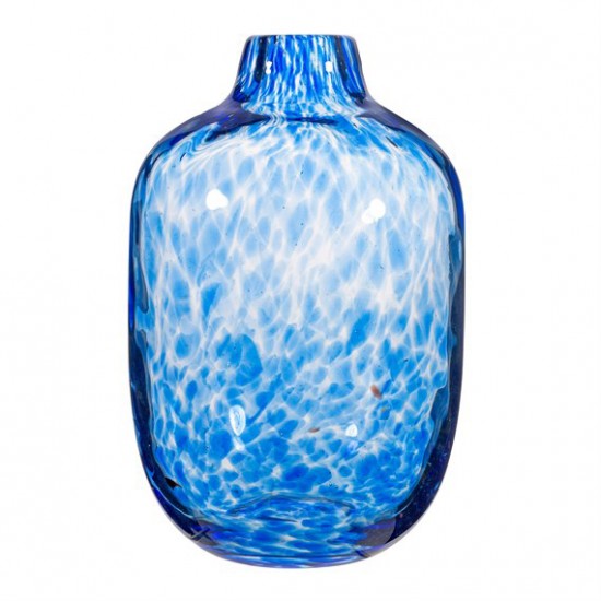 LARGE BLUE SPECKLED GLASS VASE 25CM | FLOWER VASES 