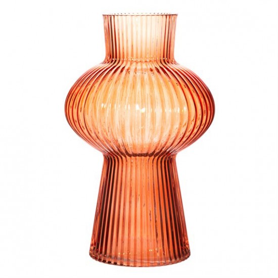 SHAPELY FLUTED GLASS AMBER VASE 35CM | FLOWER VASES 