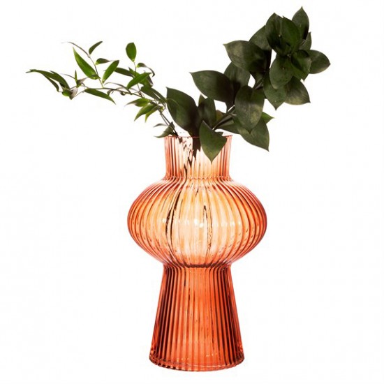 SHAPELY FLUTED GLASS AMBER VASE 35CM | FLOWER VASES 